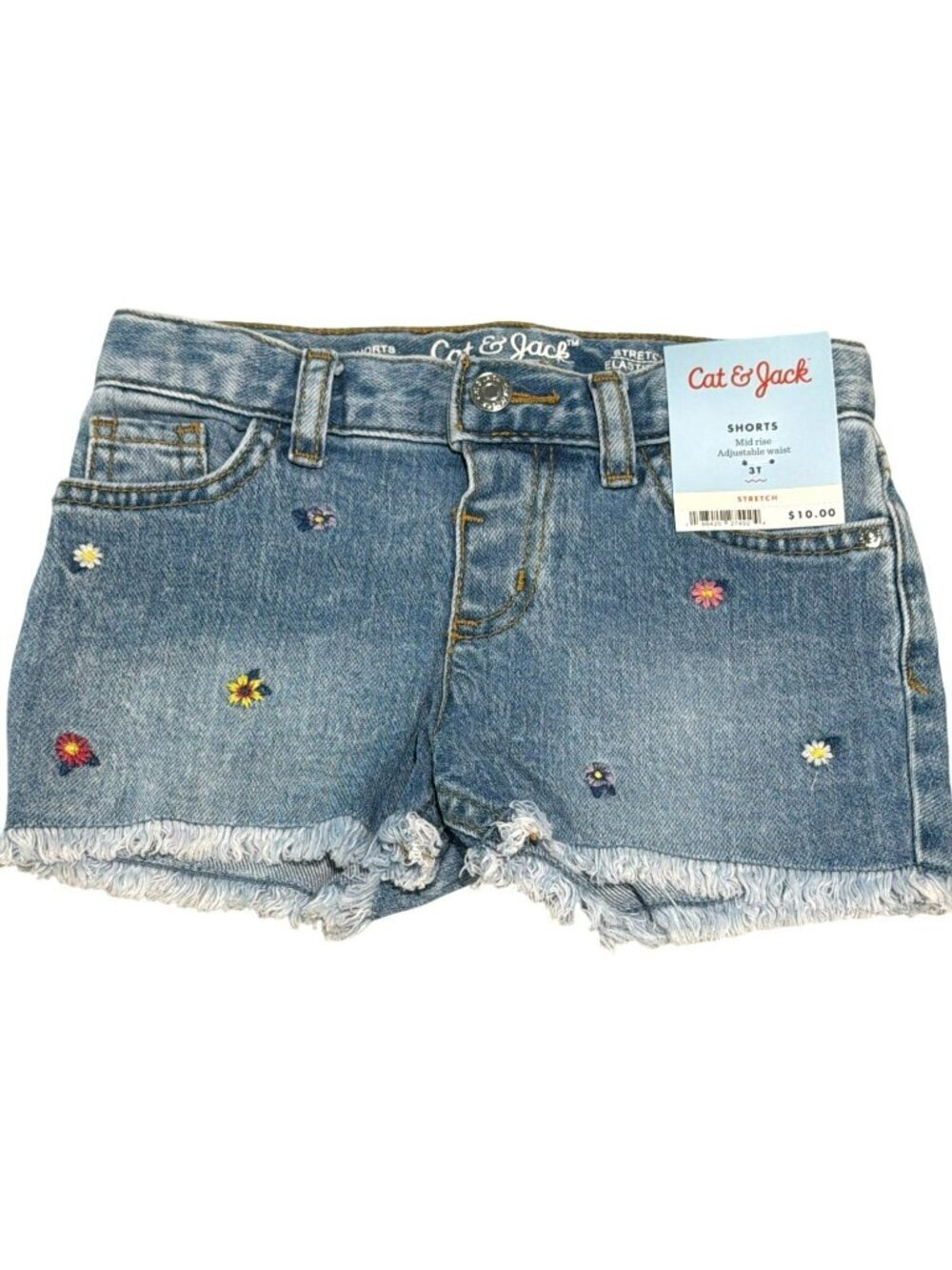 Cat & Jack Toddler Girls Embroidered Denim Shorts Adjustable Waist New